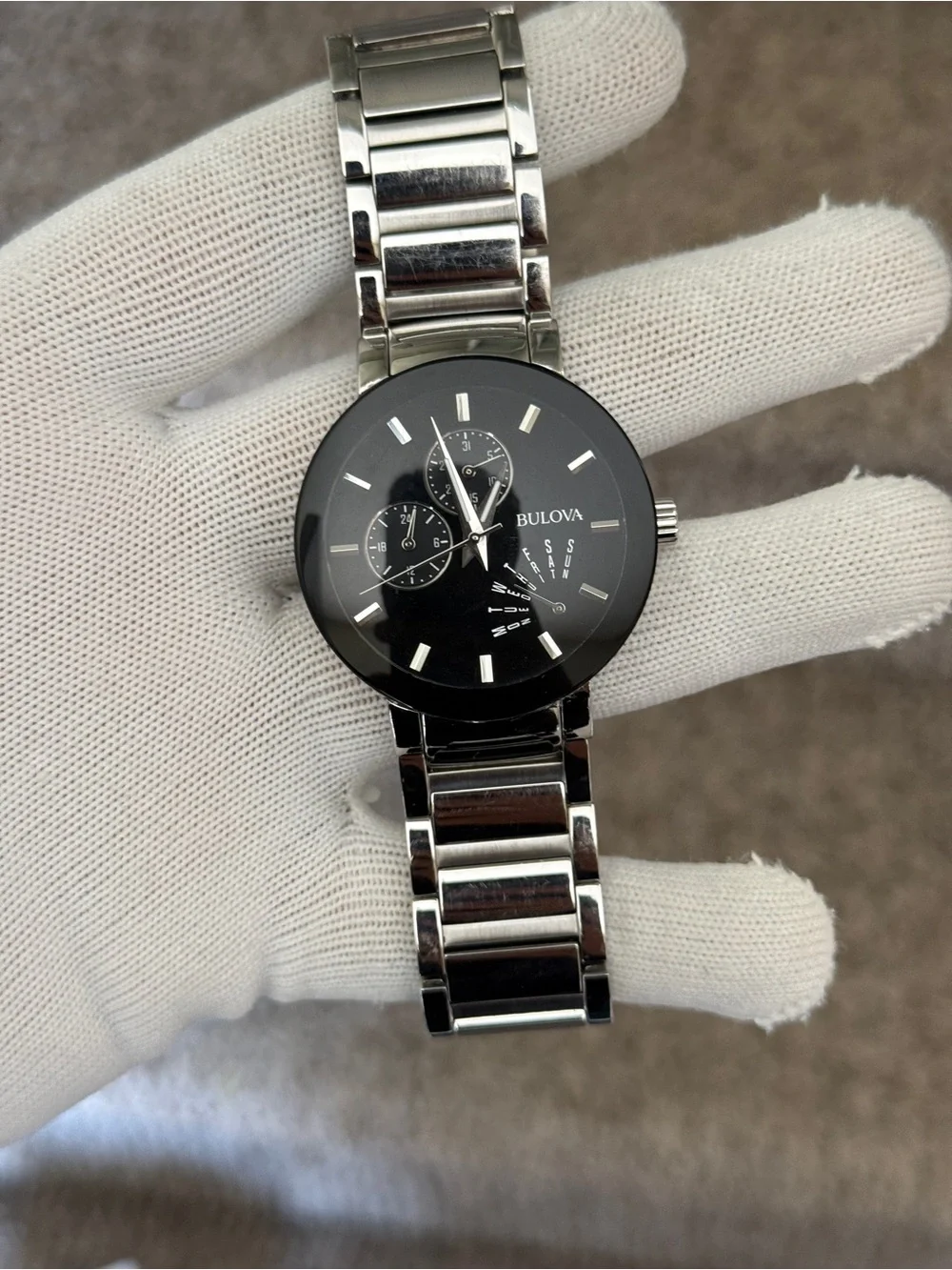Bulova Men's Futuro Stainless Steel Silver 40mm Black Dial Watch